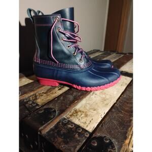 L.L. Bean Bean Boots Womens 8M Navy & Pink Duck Boots Waterproof Rubber Leather